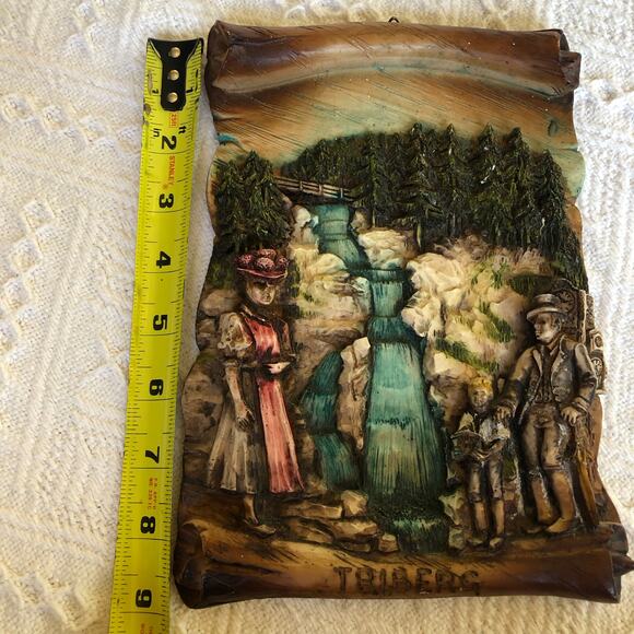 VTG 70s Triberg Germany 3‑D Resin Wall Plaque Waterfall Black Forest Folk Art - Picture 9 of 10